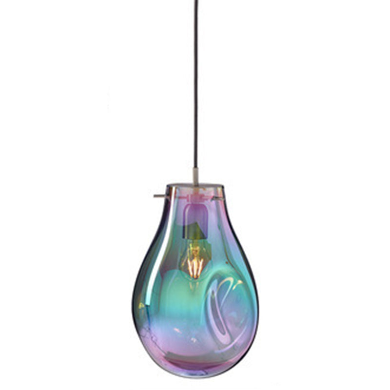 Modern Teardrop Ceiling Light with Colorful Glass Shade Single Pendant Lighting