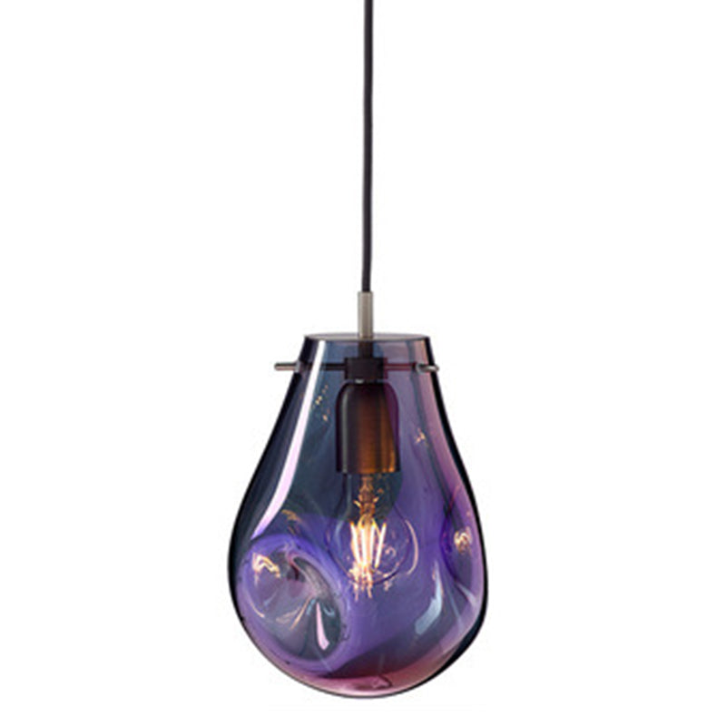 Modern Teardrop Ceiling Light with Colorful Glass Shade Single Pendant Lighting