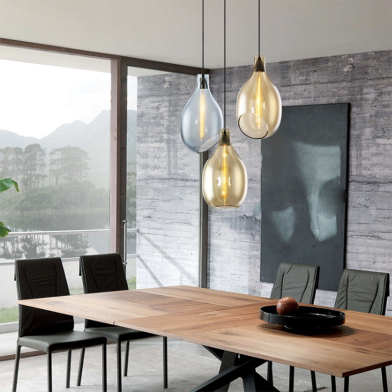 Modern Teardrop Ceiling Light with Clear Glass Shade Single Pendant Lighting