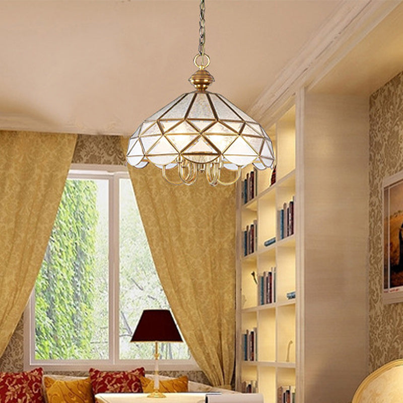 Ciotola lampadario in vetro smerigliato lampadario coloniale 5 lampadine sala da pranzo appesa alla luce in oro