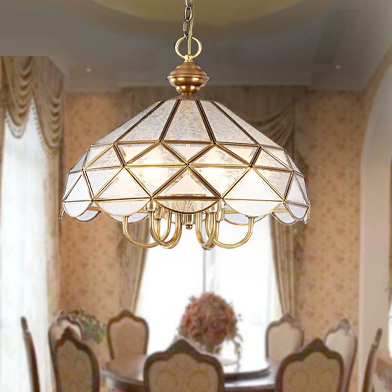 Bowl Frosted Glass Pendant Chandelier Colonial 5 Bulbs Dining Room Hanging Light in Gold