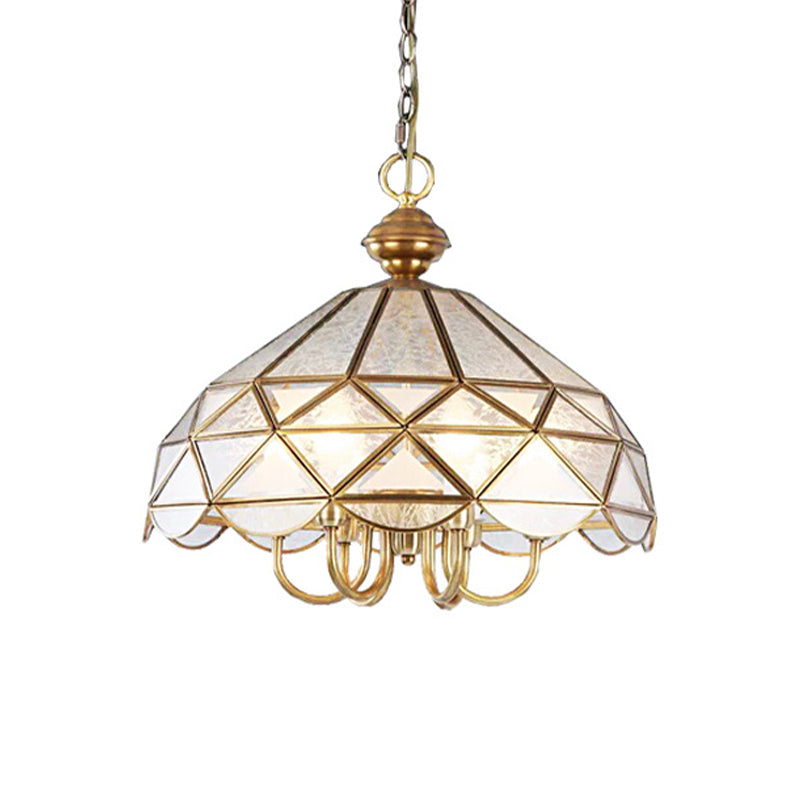 Bowl Frosted Glass Pendant Chandelier Colonial 5 Bulbs Dining Room Hanging Light in Gold