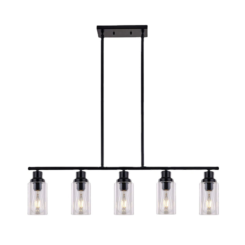 Modern 5-Light Black Island Lighting Design with Clear Glass Shade