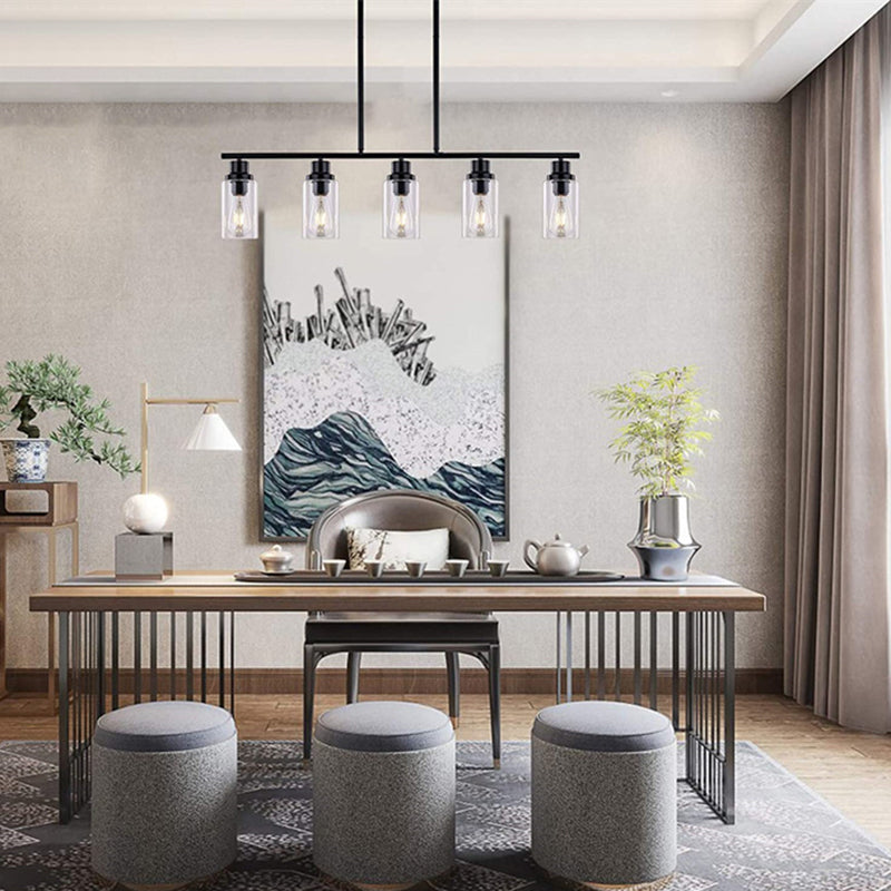 Modern 5-Light Black Island Lighting Design with Clear Glass Shade