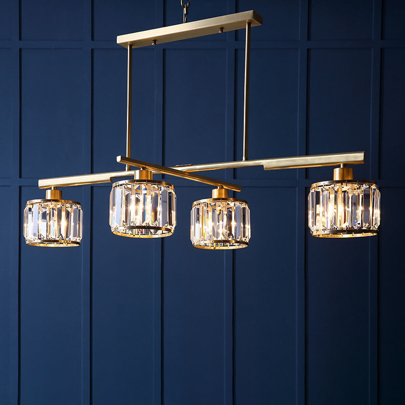 Diseño único de iluminación de la isla de cocina de 4 luces dorado con sombra de cristal