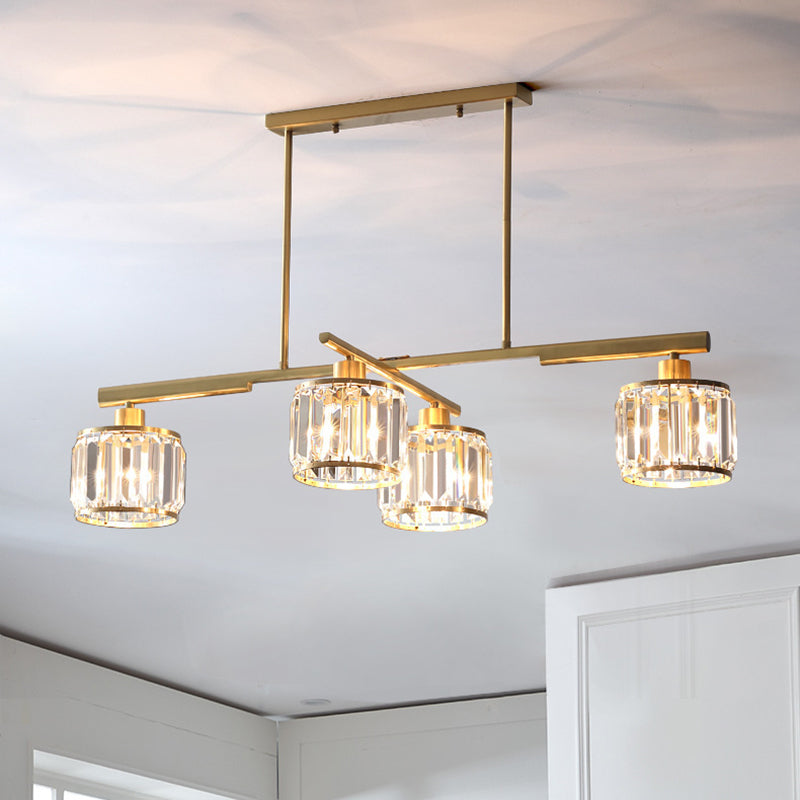 Diseño único de iluminación de la isla de cocina de 4 luces dorado con sombra de cristal