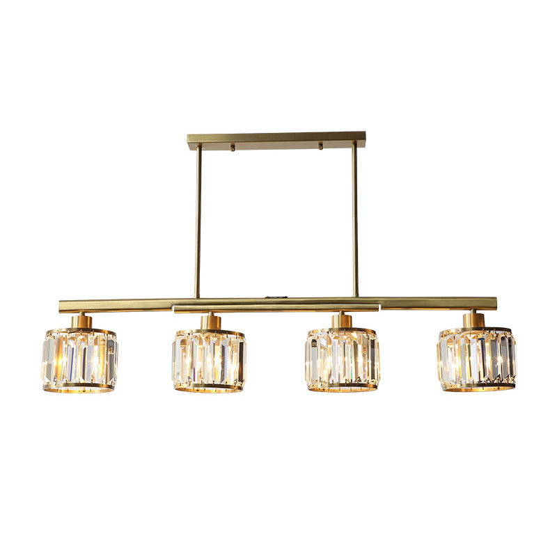 Diseño único de iluminación de la isla de cocina de 4 luces dorado con sombra de cristal