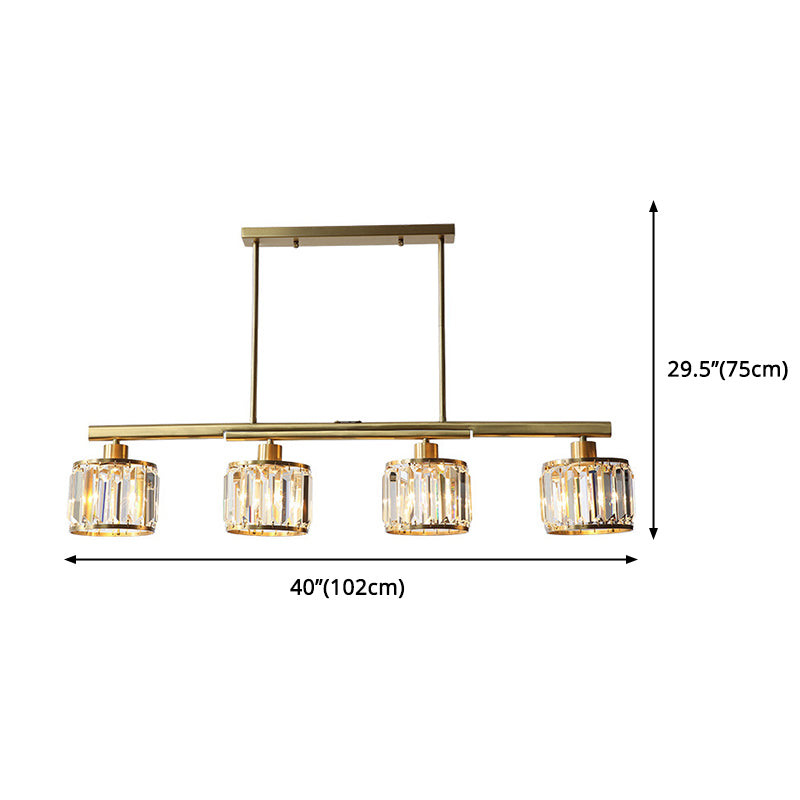 Diseño único de iluminación de la isla de cocina de 4 luces dorado con sombra de cristal