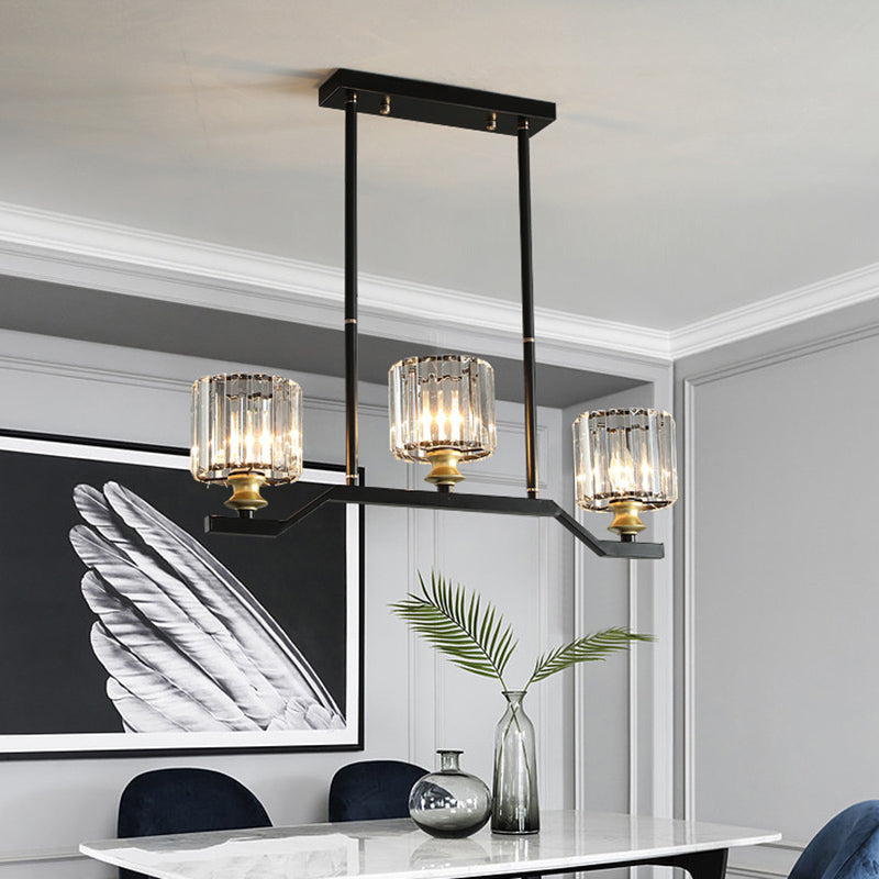 Dark Black 3-light Kitchen Island Lighting Crystal Geometric Shaded for Bedroom