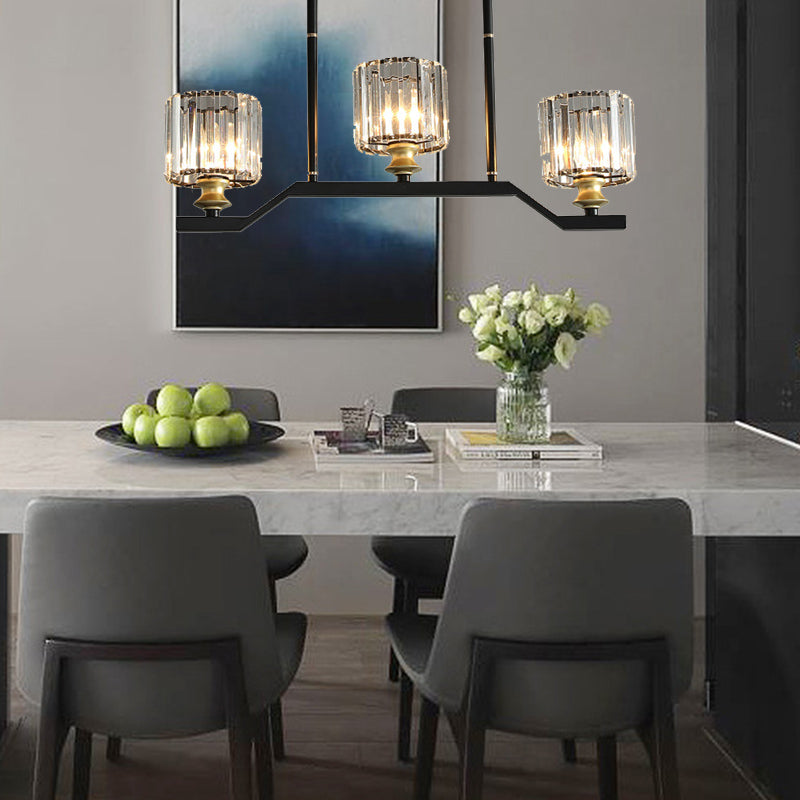 Dark Black 3-light Kitchen Island Lighting Crystal Geometric Shaded for Bedroom