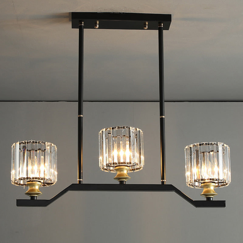 Dark Black 3-light Kitchen Island Lighting Crystal Geometric Shaded for Bedroom