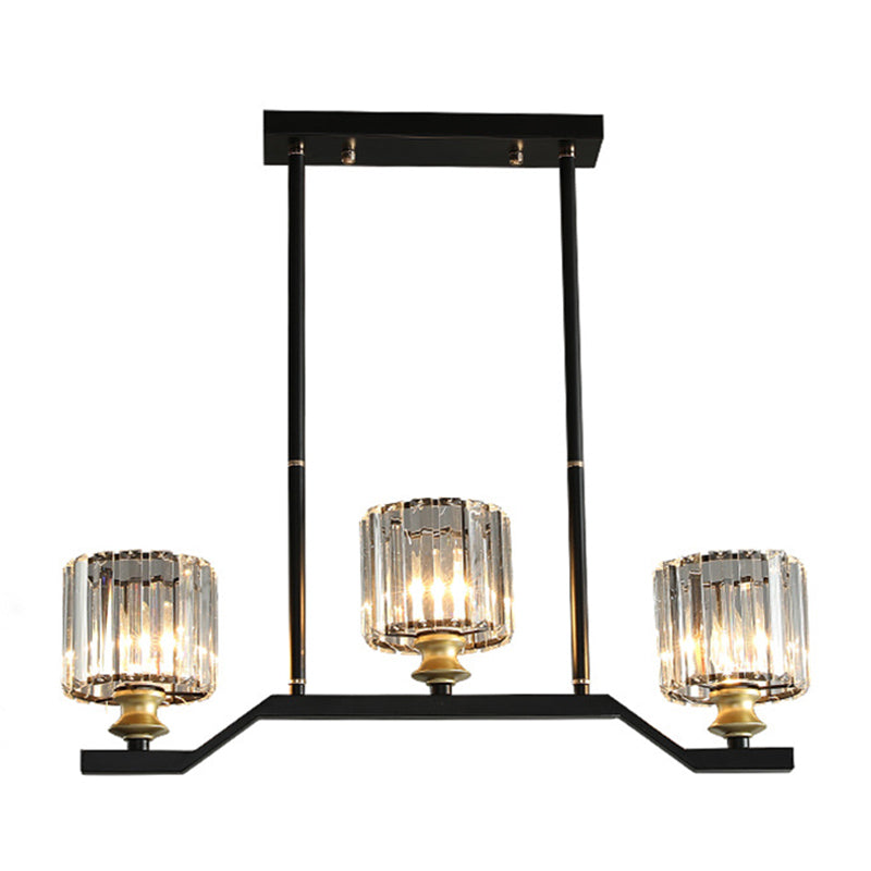 Dark Black 3-light Kitchen Island Lighting Crystal Geometric Shaded for Bedroom