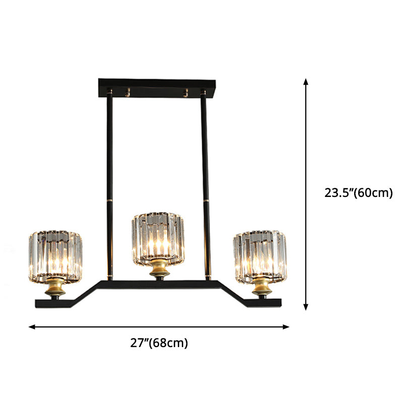 Dark Black 3-light Kitchen Island Lighting Crystal Geometric Shaded for Bedroom
