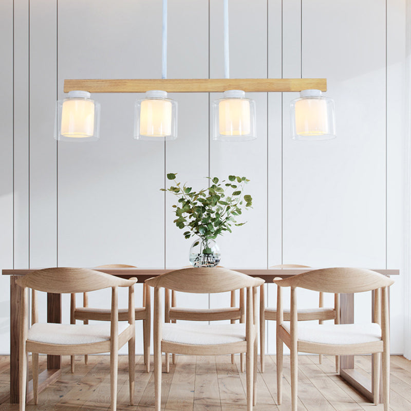 Modern 4-Light Wooden Island Lighting Design with Clear Glass Shade