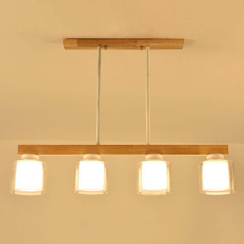 Modern 4-Light Wooden Island Lighting Design with Clear Glass Shade