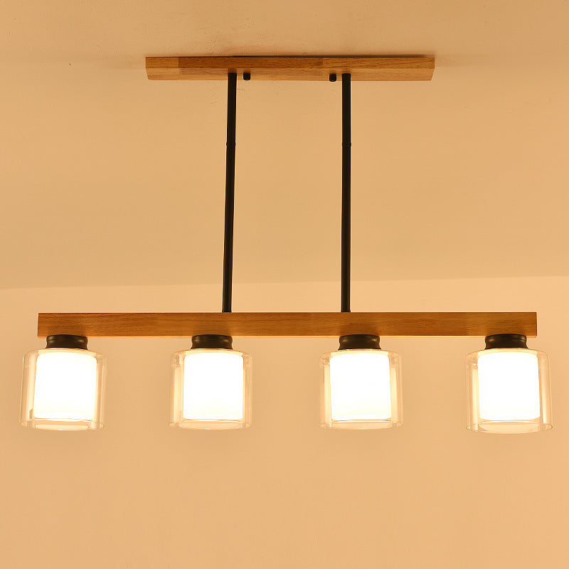 Modern 4-Light Wooden Island Lighting Design with Clear Glass Shade