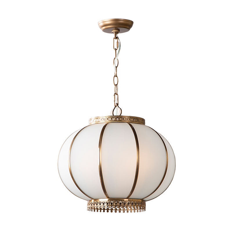 Colonial Lantern Hanging Pendant 3/6 Heads White Glass Chandelier Lighting Fixture for Bedroom, 16"/19.5" Wide