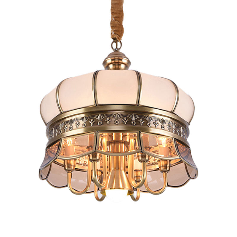 Salon scallopé plafond lustre lustre colonière vitre laiteux 5/7 têtes gold luminaire suspendu