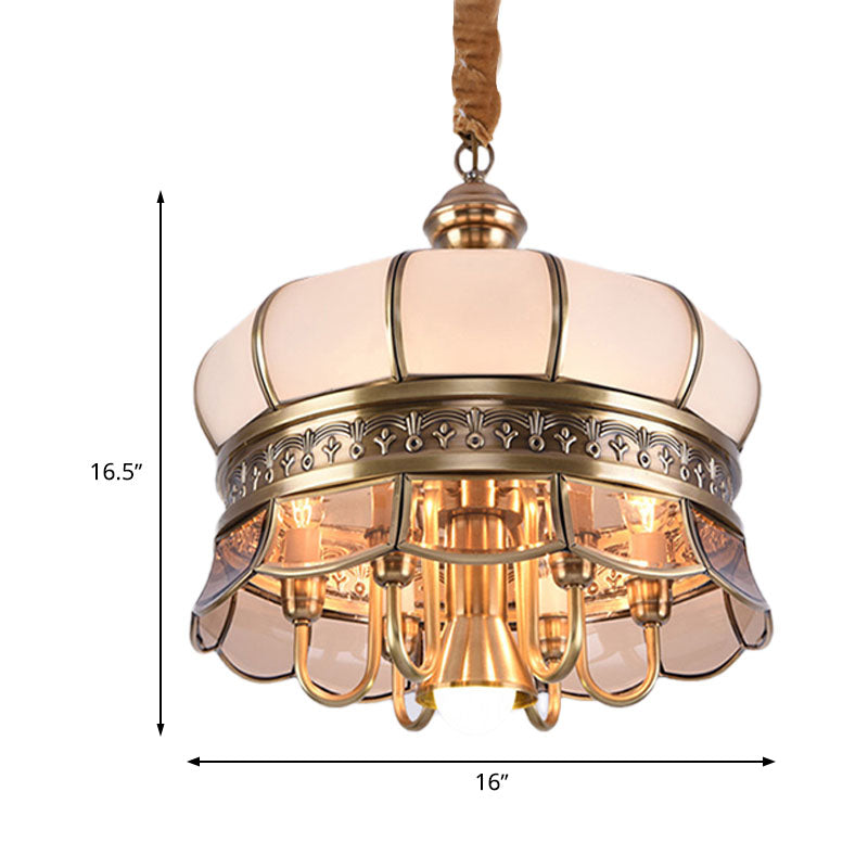 Scalloped Living Room Ceiling Chandelier Colonial Milky Glass 5/7 Heads Gold Hanging Light Fixture