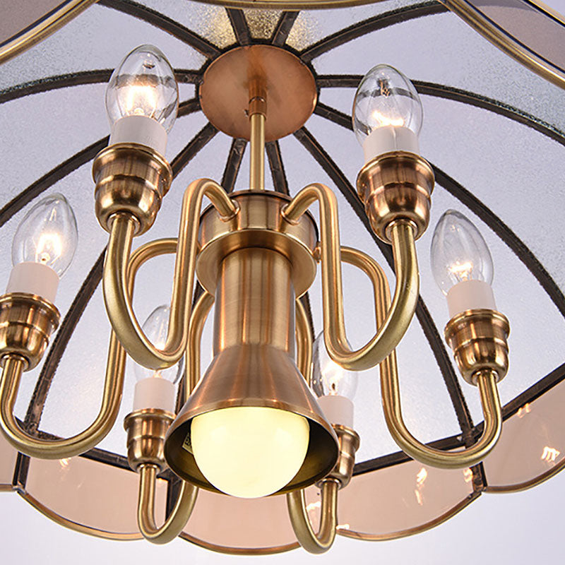 Scalloped Living Room Ceiling Chandelier Colonial Milky Glass 5/7 Heads Gold Hanging Light Fixture