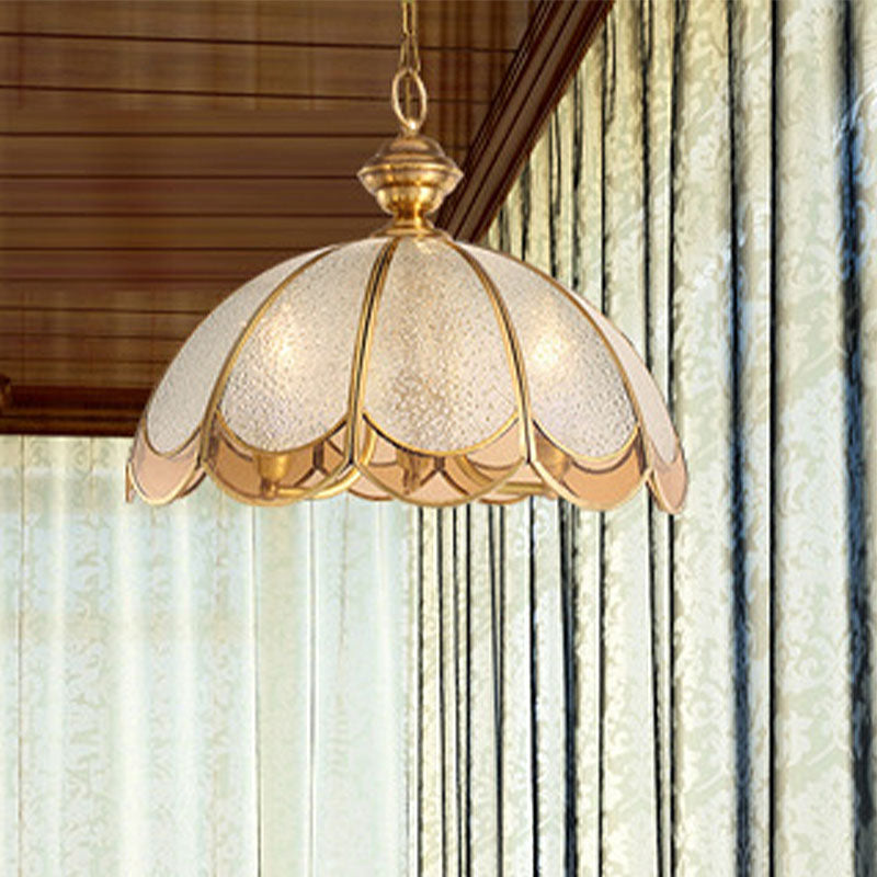 Gold 3 Heads Chandelier Light Colonialism Bubble Glass Scallop Suspended Lighting Fixture for Dining Room