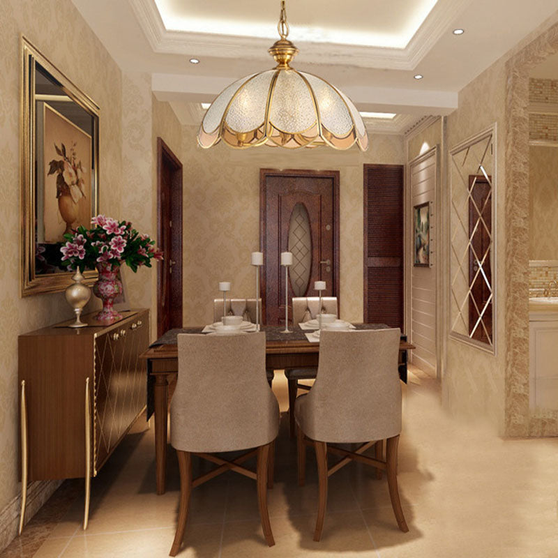 Gold 3 Heads Chandelier Light Colonialism Bubble Glass Scallop Suspended Lighting Fixture for Dining Room