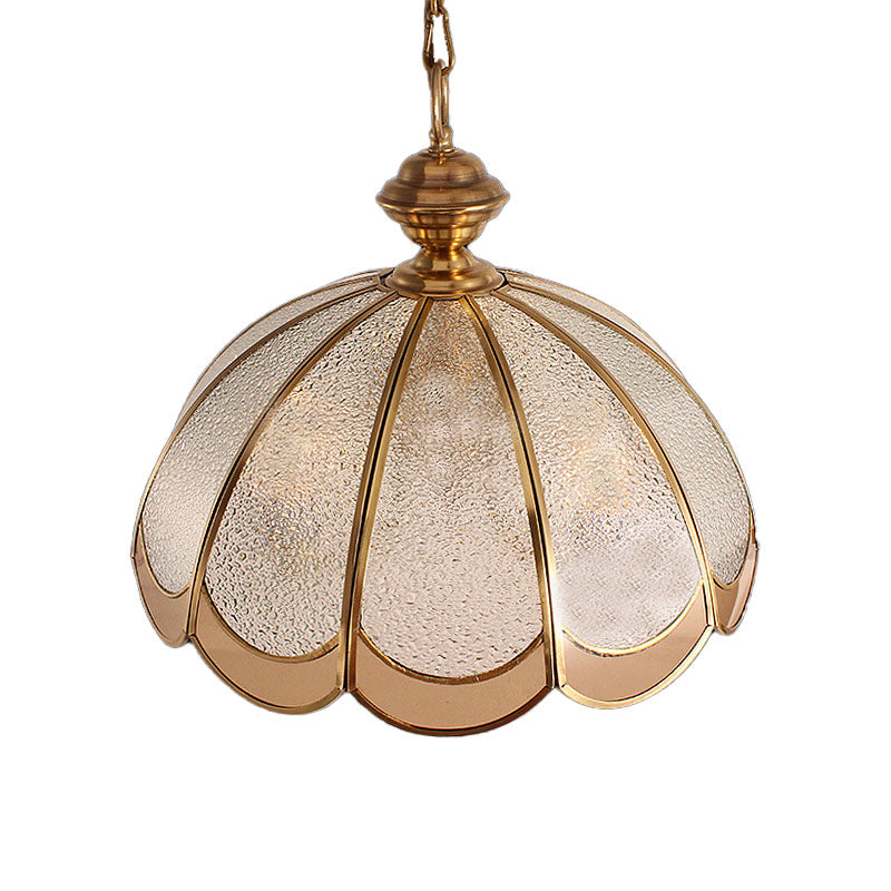 Gold 3 Heads Chandelier Light Colonialism Bubble Glass Scallop Suspended Lighting Fixture for Dining Room