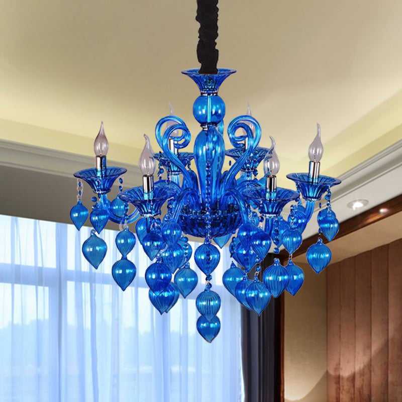 Candelabra Crystal Drop Cucil Light Traditional 6 teste Lampaggio del soggiorno in cristallo blu/viola/rosso