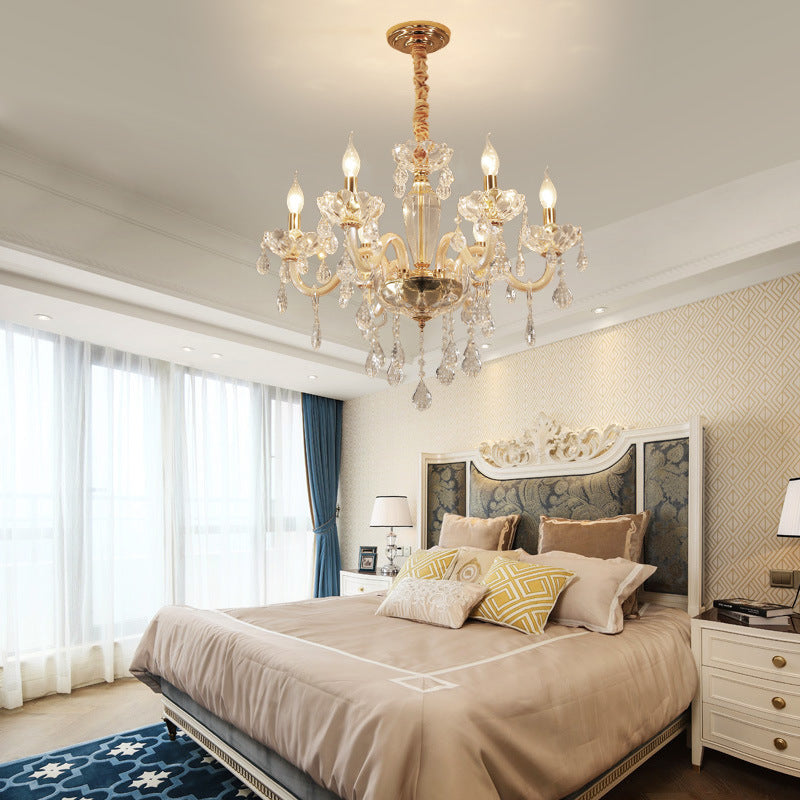 Beige estilo vela de techo colgante Luz de cristal moderno 6/10 cabezas de la sala de estar luminadora de lámpara