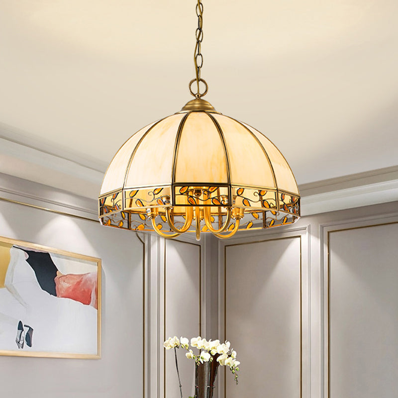Éclairage d'éclairage de lustre colonial Dôme 5 têtes Plafon du pendentif en verre opaline en or pour la salle à manger