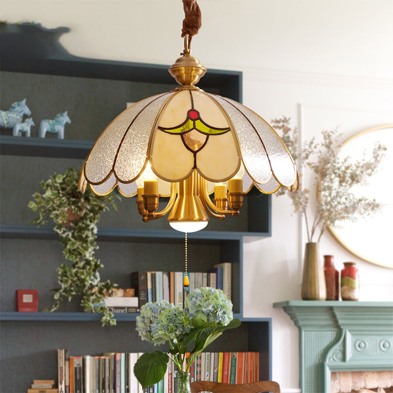5 bulbos lámpara colgante de vieira de oro colonial lámpara de lámpara de vidrio esmerilado para sala de estudio