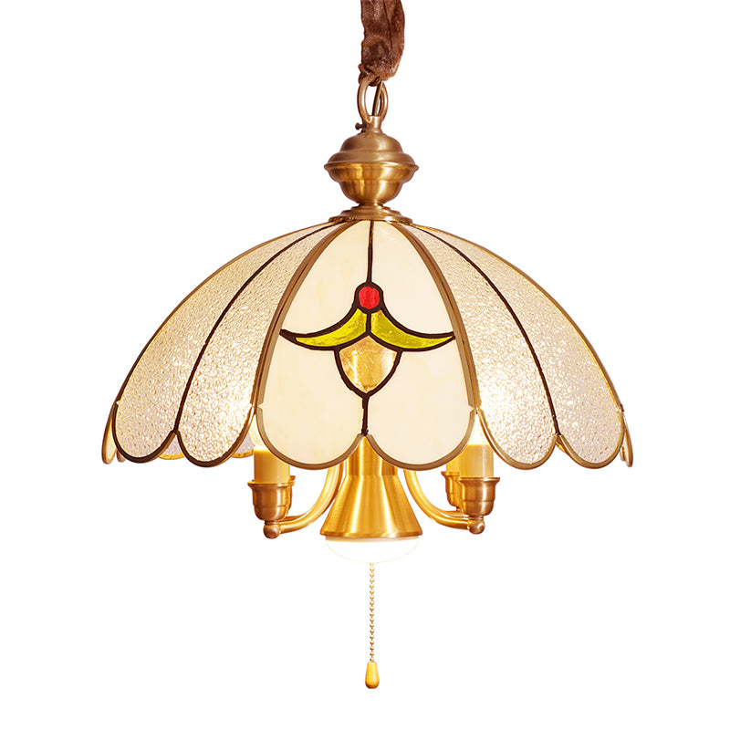 5 ampoules Saint-Jacques pendentif colonial Gold Grosted Glass Chandelier luminaire pour la salle d'étude