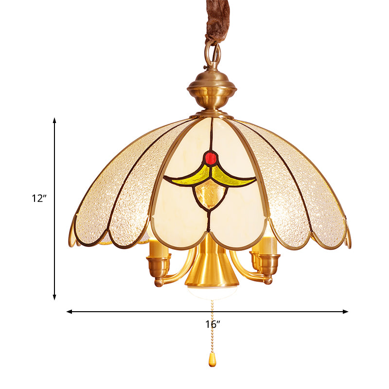 5 ampoules Saint-Jacques pendentif colonial Gold Grosted Glass Chandelier luminaire pour la salle d'étude