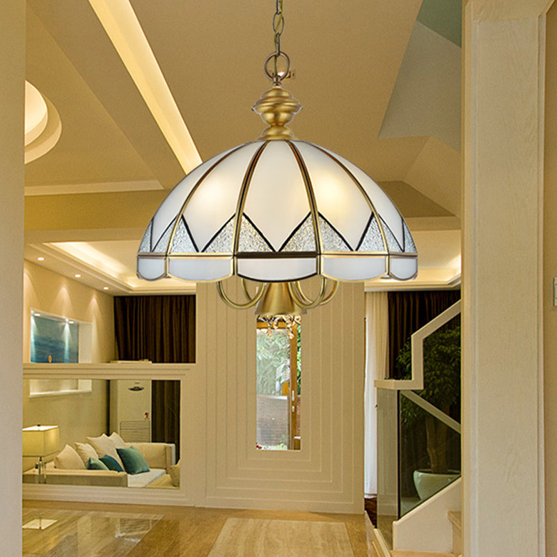 Bowl Dining Room Pendant Chandelier Colonial Opal Blown Glass 6 Heads Gold Hanging Ceiling Light