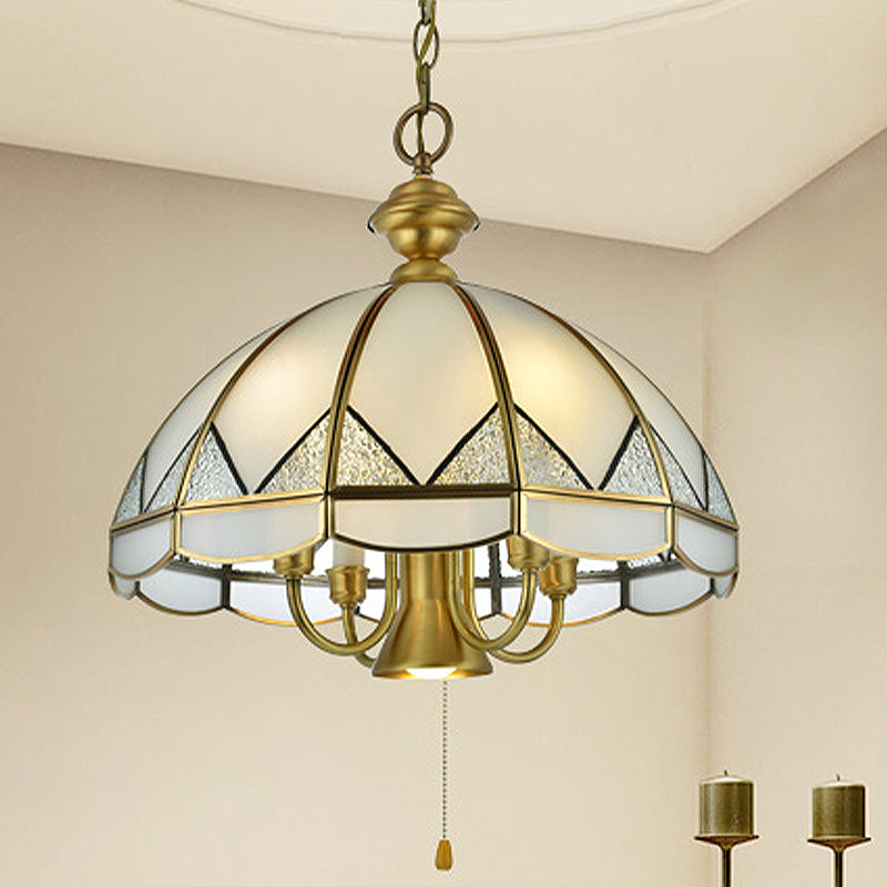 Bowl Dining Room Pendant Chandelier Colonial Opal Blown Glass 6 Heads Gold Hanging Ceiling Light