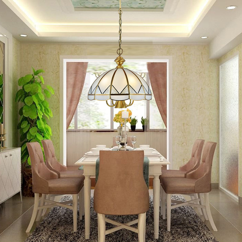Bowl Dining Room Pendant Chandelier Colonial Opal Blown Glass 6 Heads Gold Hanging Ceiling Light