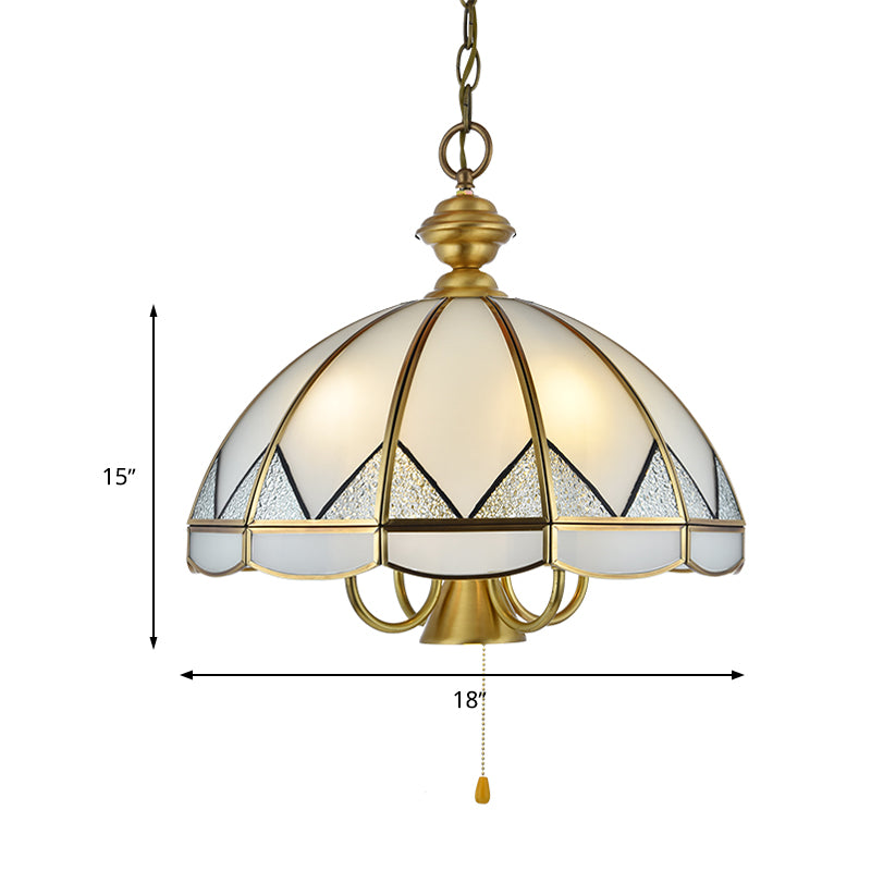 Bowl Dining Room Pendant Chandelier Colonial Opal Blown Glass 6 Heads Gold Hanging Ceiling Light