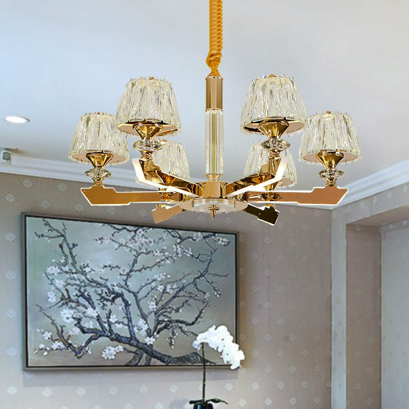 Gold Sputnik Hanging Ceiling Light Postmodern Crystal Block 6/8/12 Heads Living Room Pendant Chandelier