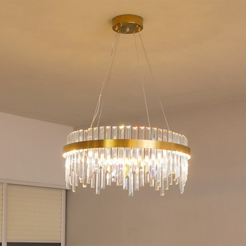 Luz de techo colgante de LED de 16 "/19.5" de ancho de ancho Postmodern Circle de vela de cristal Luz en oro