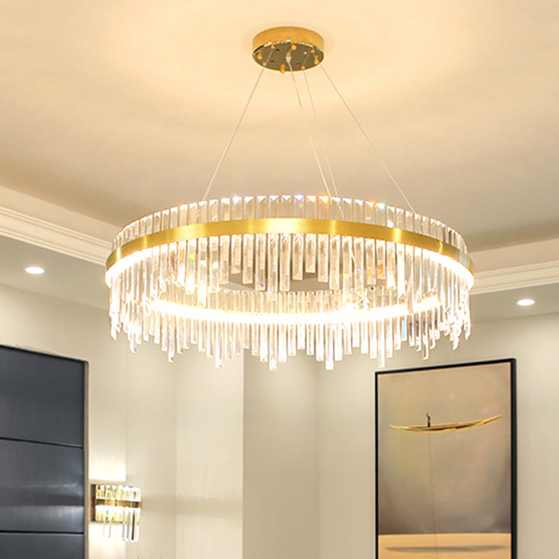 Luz de techo colgante de LED de 16 "/19.5" de ancho de ancho Postmodern Circle de vela de cristal Luz en oro