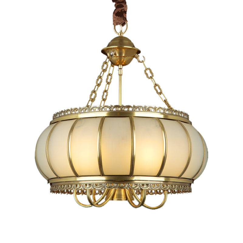 Drum soggiorno a pendente lampadario coloniale opale in vetro soffiato a 4 teste a soffitto appeso