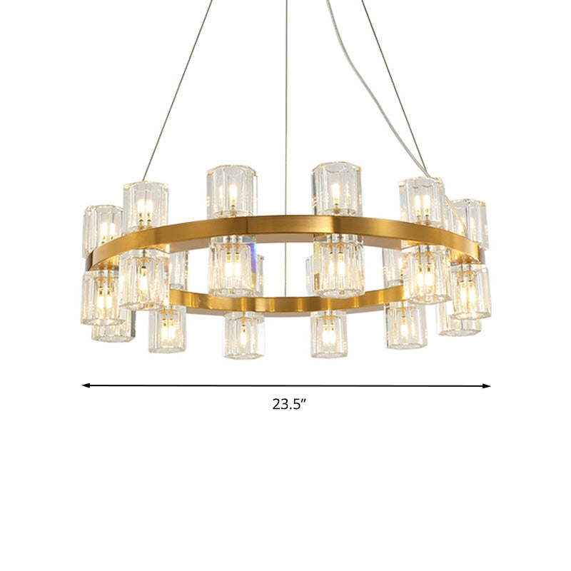 Ring Ridged Crystal Hanging Light Fixture Postmodern 24 Heads Bedroom Pendant Chandelier in Gold