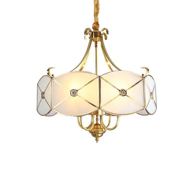Colonial Drum Hanging Pendant 4/6 Heads White Glass Chandelier Lighting Fixture for Bedroom