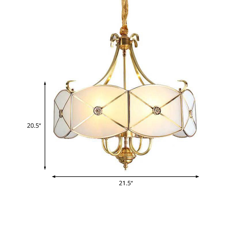 Colonial Drum Hanging Pendant 4/6 Heads White Glass Chandelier Lighting Fixture for Bedroom