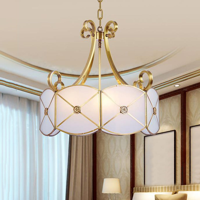 4 Lights Chandelier Pendant Light Colonial Scalloped White Glass Suspension Lamp for Dining Room