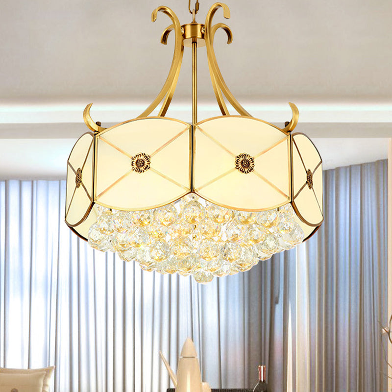 Drum Restaurant plafond lustre colonial ivory verre 4 têtes Gold Hanging Lightture avec boule de cristal