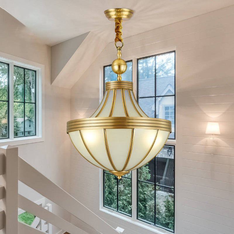 Gold Chandelier Pendre Light Light Colonial Sandblasted Verre 3 Lumières Salle Salle Suspension Lampe