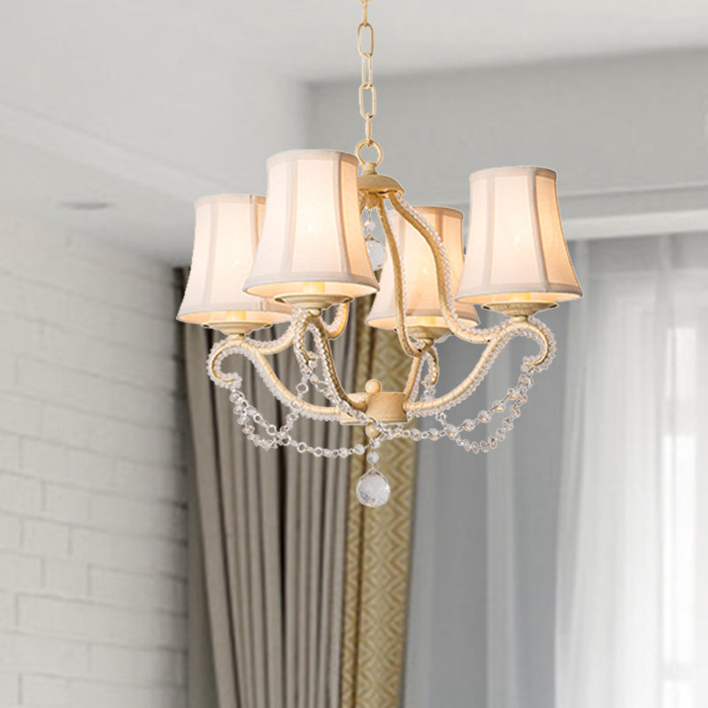 Empire Shade Bedroom Hanging Lightture Traditional Crystal perle 4 têtes d'éclairage de lustre beige avec ombre / avec ombres