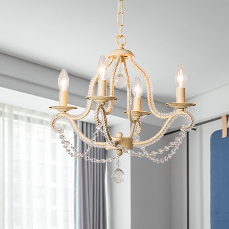 Empire Shade Bedroom Hanging Lightture Traditional Crystal perle 4 têtes d'éclairage de lustre beige avec ombre / avec ombres