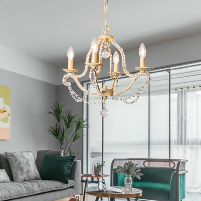 Empire Shade Bedroom Hanging Lightture Traditional Crystal perle 4 têtes d'éclairage de lustre beige avec ombre / avec ombres